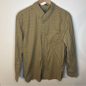 Eddie Bauer Men’s Relaxed Fit Tan Plaid Button Down Collar Shirt, Size Large
